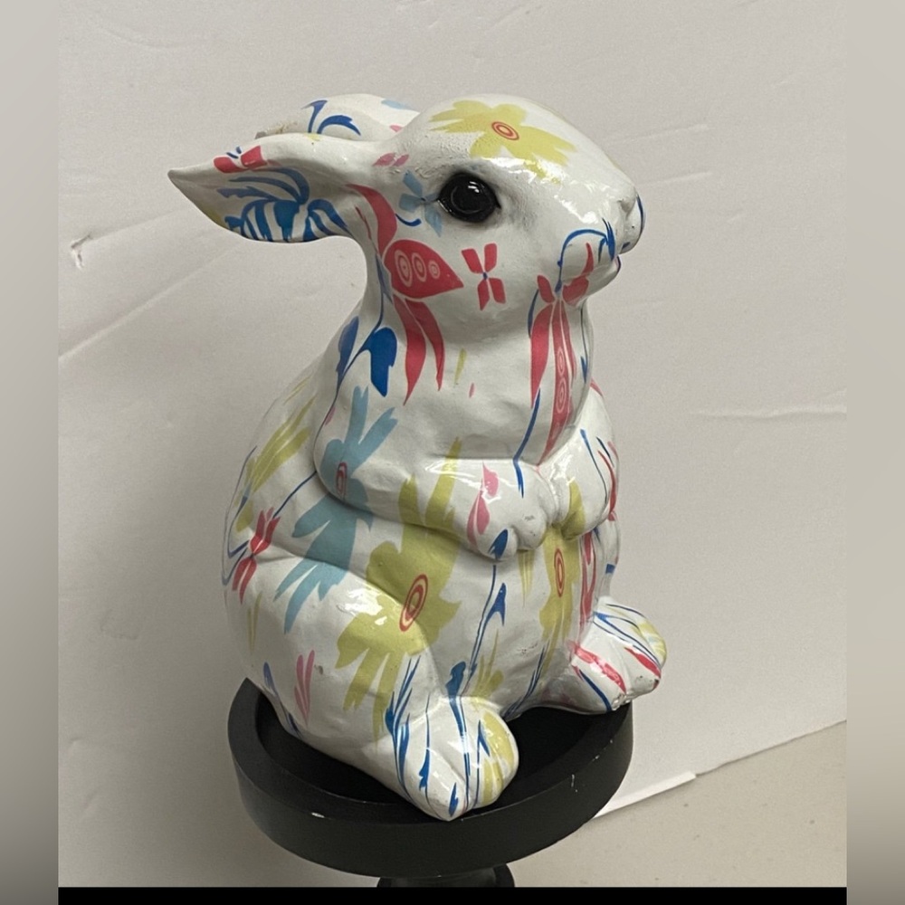 Vintage country style hand painted floral design Easter bunny figure